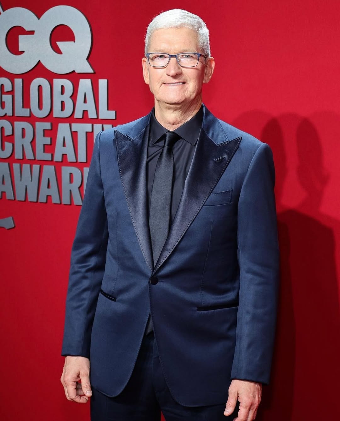 Apple CEO Tim Cook wearing his FRÈRE handmade tuxedo in navy to the GQ Creativity Awards